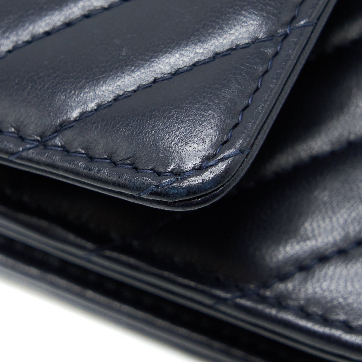 Chanel Wallet On Chain Chevron Lambskin Navy SHW