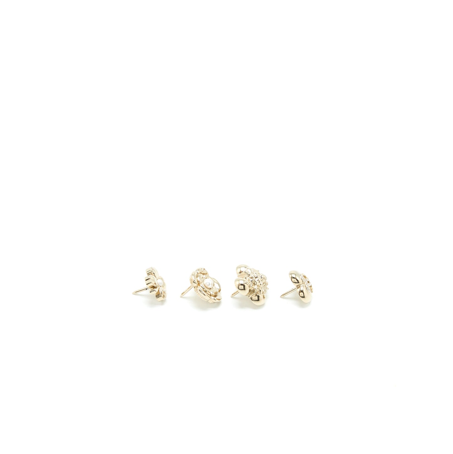 Chanel 4 Pins Brooch Crystal/Pearl Light Gold Tone