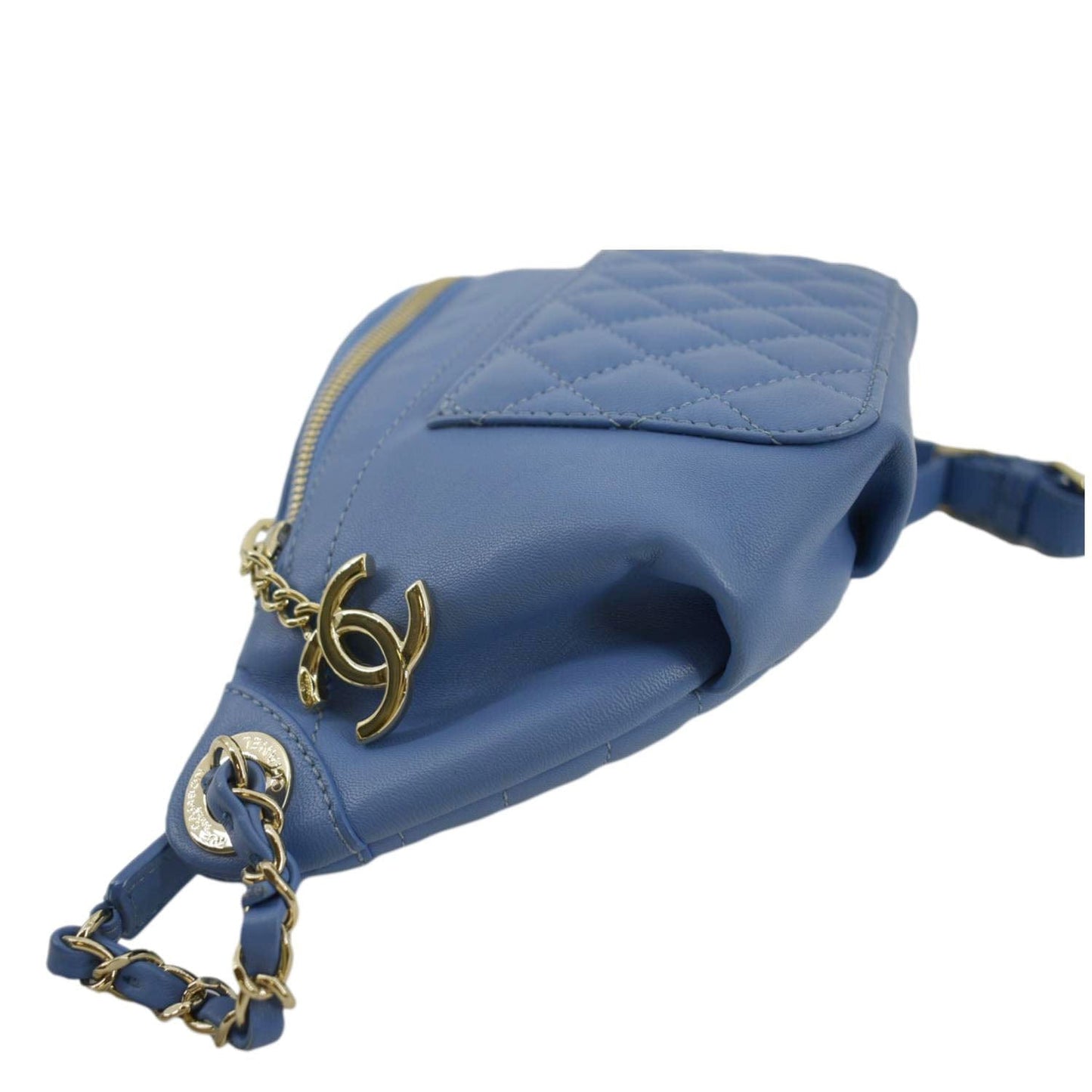 Luxury Chanel Bi Classic Quilted Lambskin Leather Waist Bag Blue