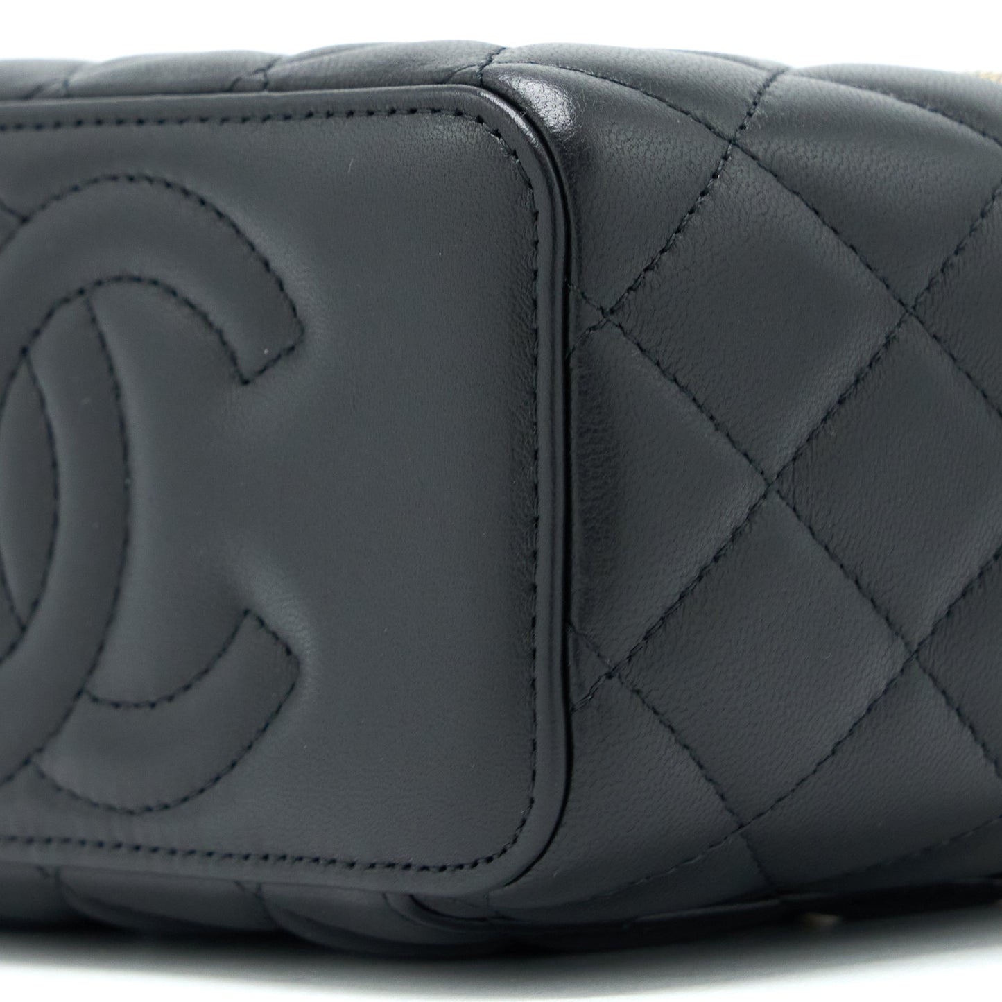 Chanel Leather Chain Top Handle Long Vanity Lambskin Black GHW