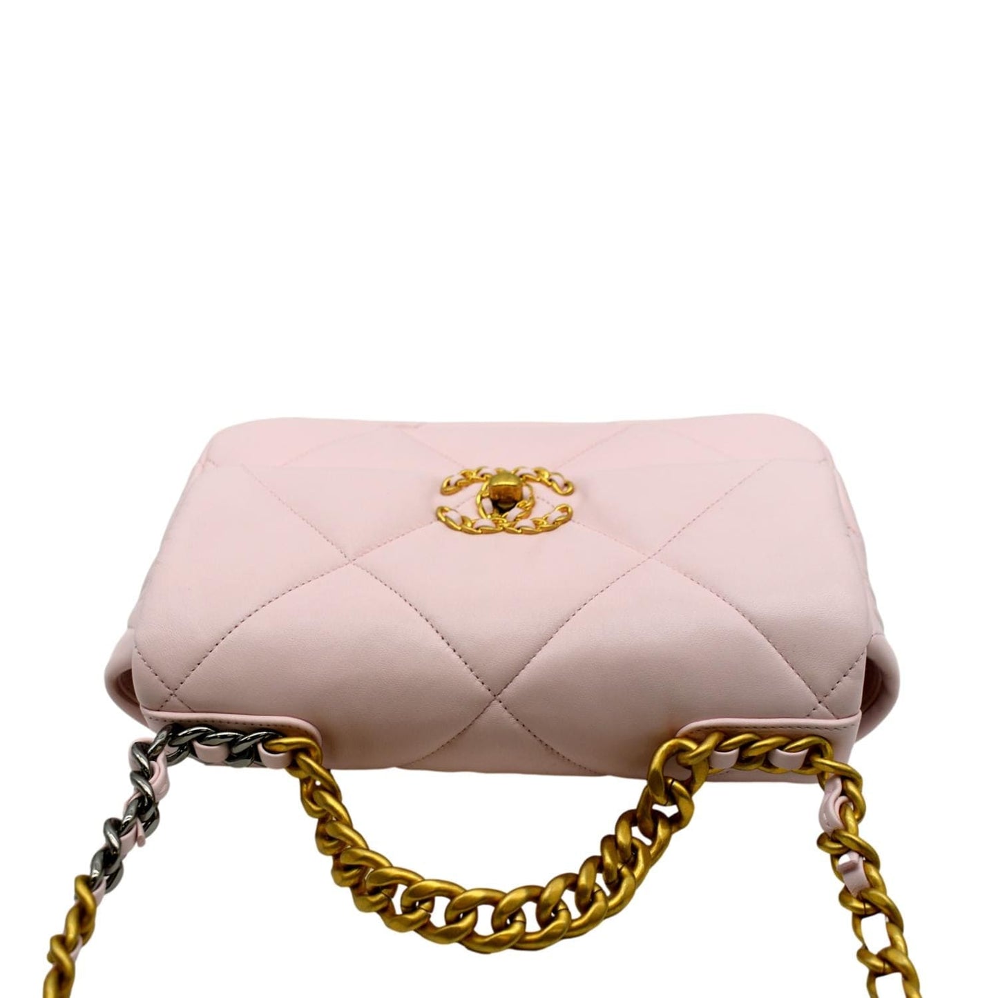 Luxury Chanel 19 Medium Flap Quilted Lambskin Leather Shoulder Bag Light Pink