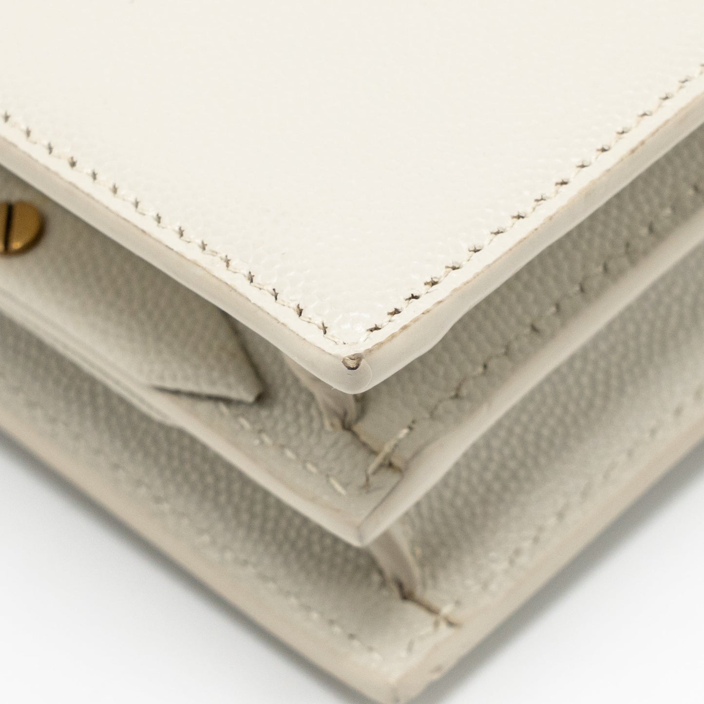 Saint Laurent/YSL Cassandra Chain Wallet Grained Calfskin Creamy White GHW