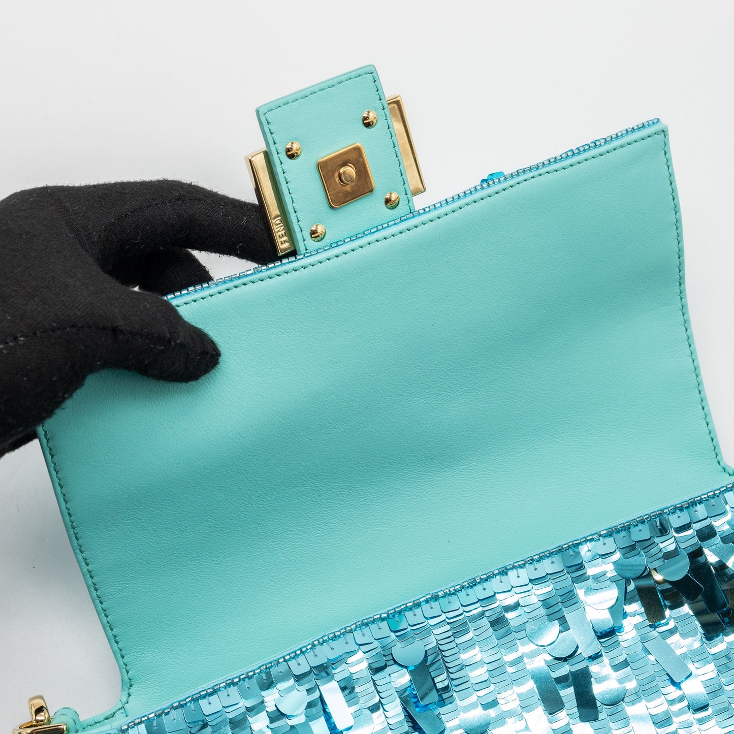 Fendi baguette bag sequin / leather blue GHW