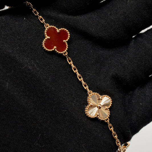 Van Cleef & Arpels Vintage Alhambra bracelet, 5 Motifs, Rose Gold/Carnelian