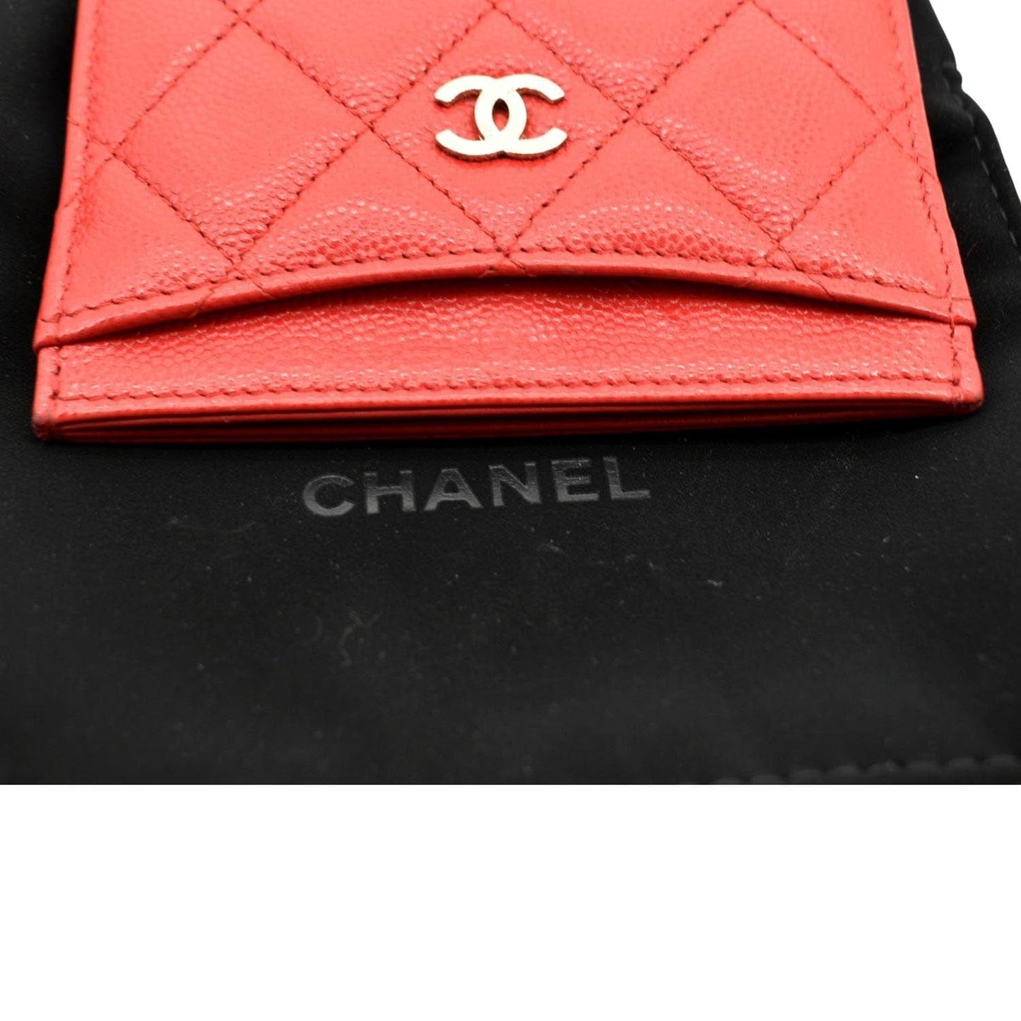 Luxury Chanel CC Card Holder Quilted Caviar Leather Wallet Red