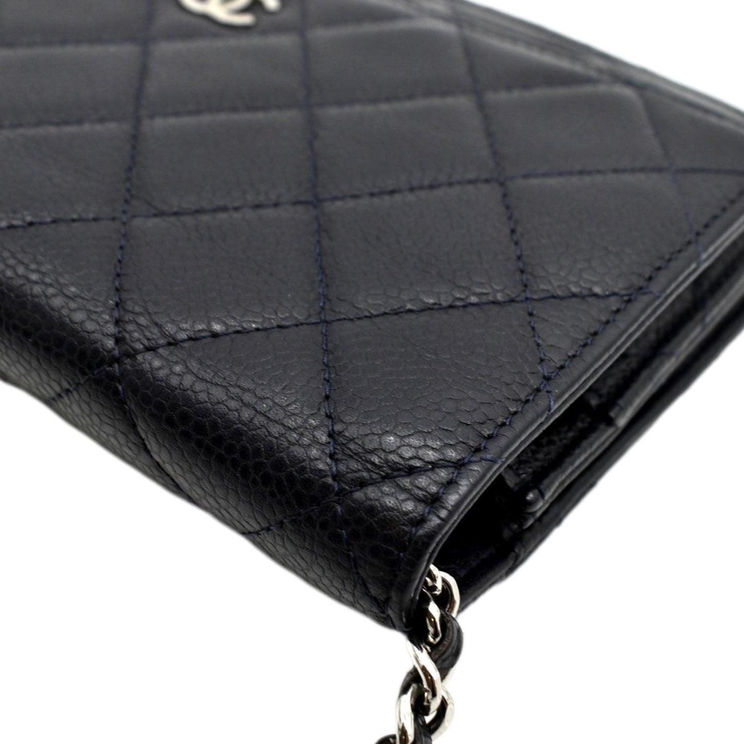 Luxury Chanel WOC Quilted Caviar Leather Crossbody Wallet Navy Blue