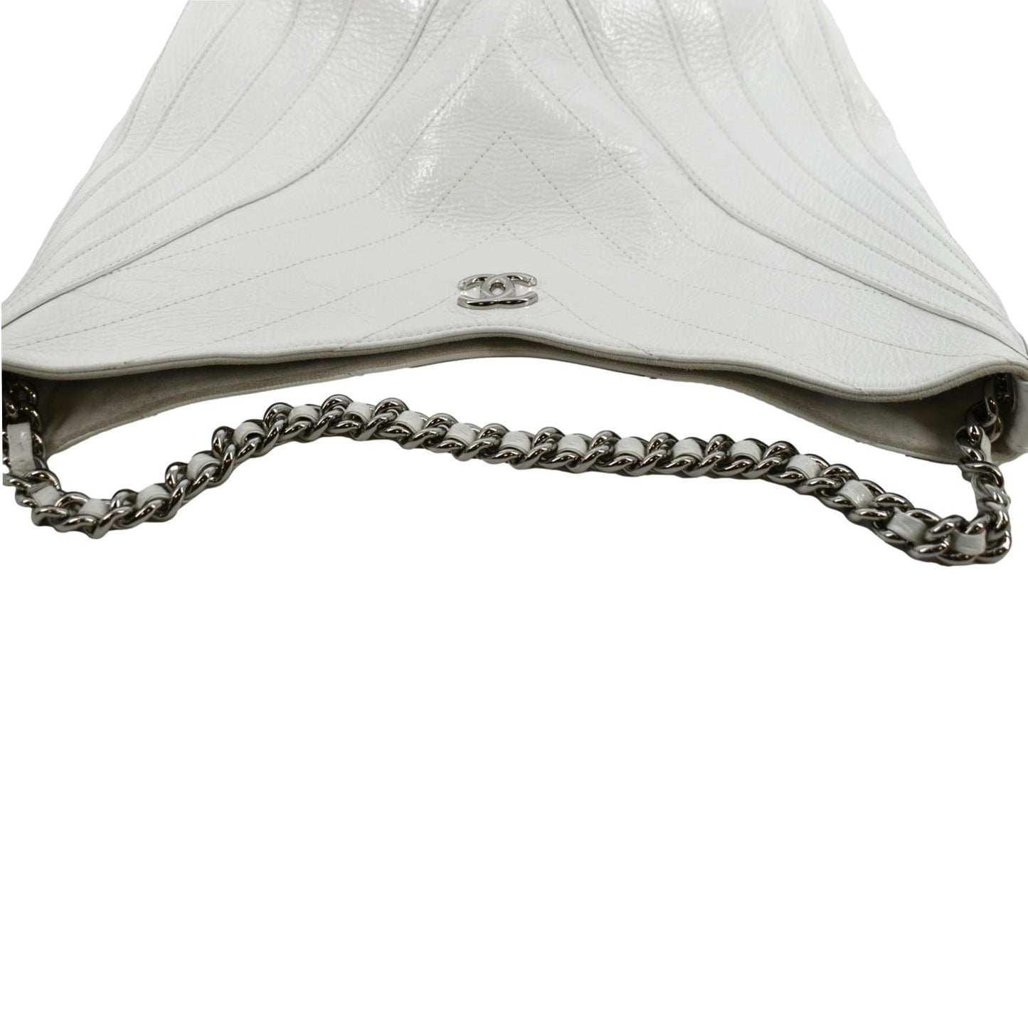 Luxury Chanel Droplet Patent Leather Hobo Bag White
