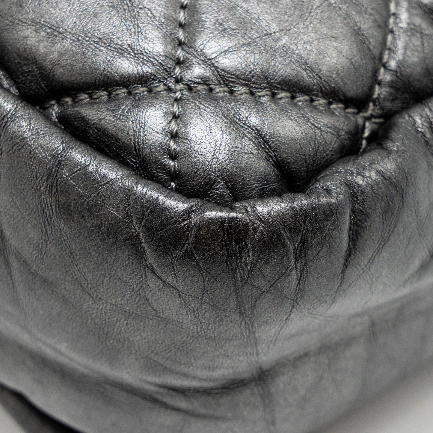 Chanel Detailed Chain Single Flap Bag Calfskin Charcoal Grey SHW