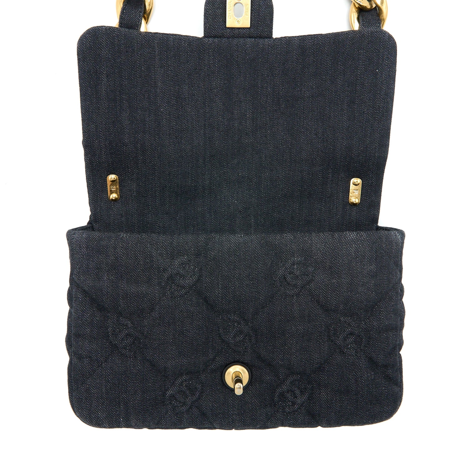 Chanel Flap Shoulder Bag with Giant Chain Denim Dark Blue Brushed GHW (Microchip)