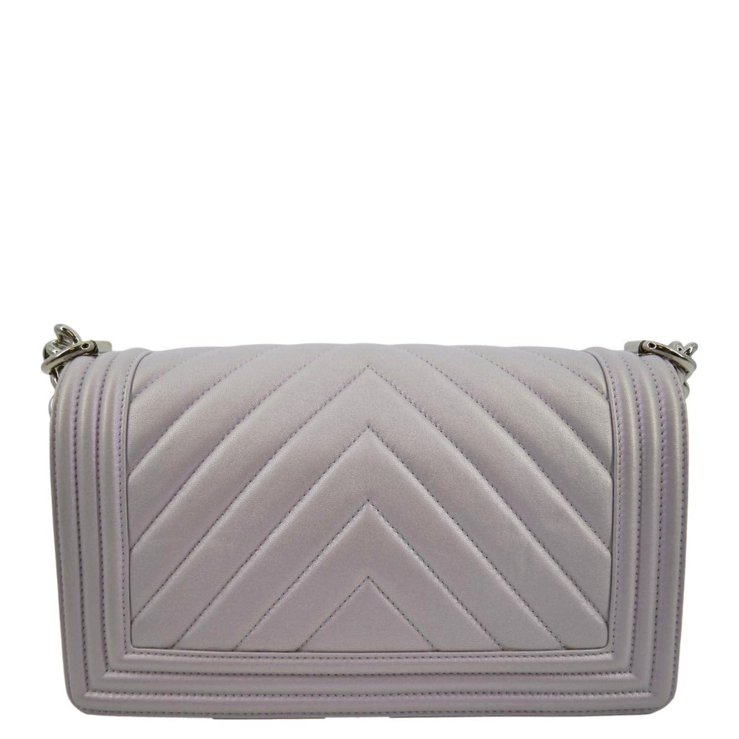 Luxury Chanel Medium Boy Flap Metallic Chevron Shoulder Bag Light Purple