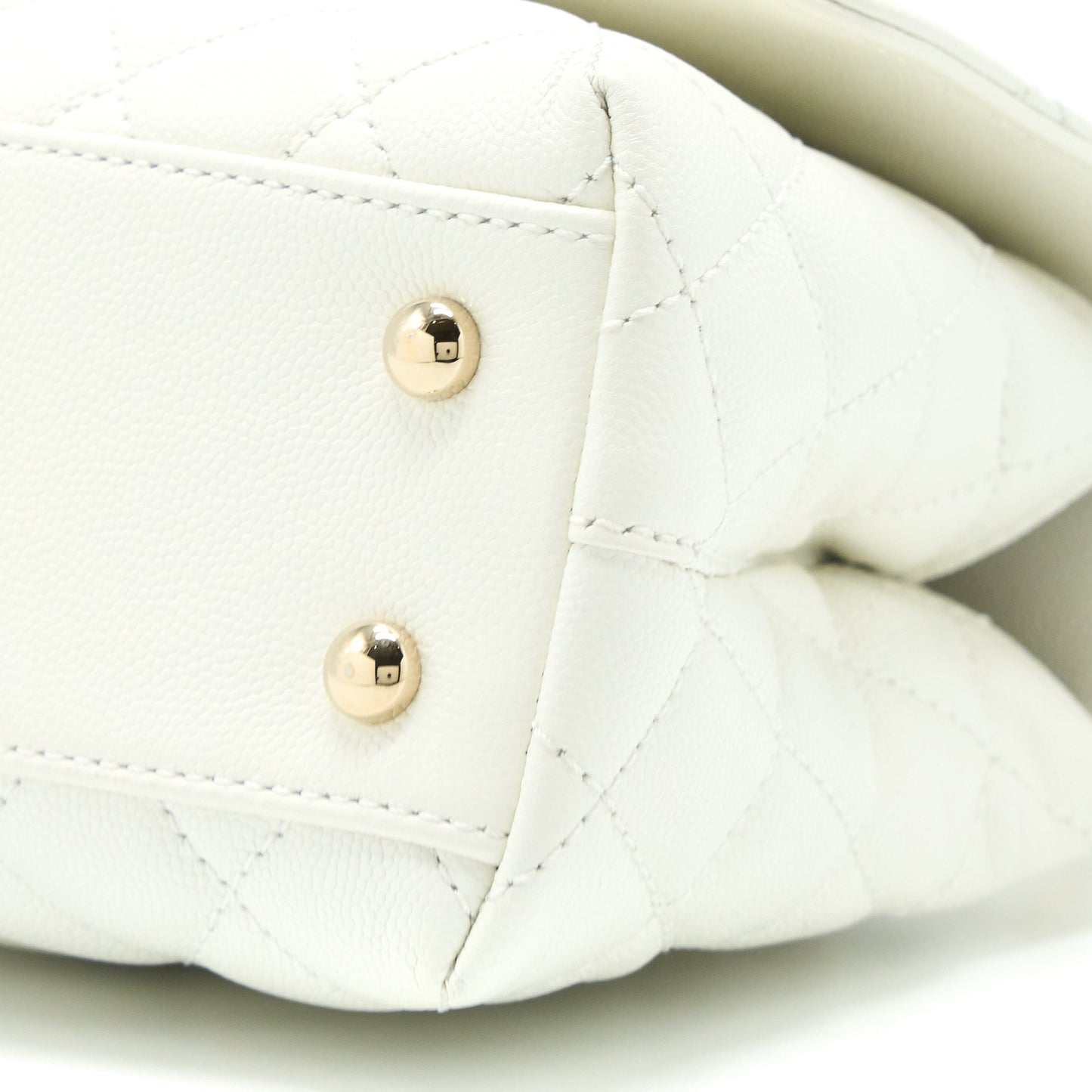 Chanel Small Coco Handle Caviar White LGHW (Microchip)
