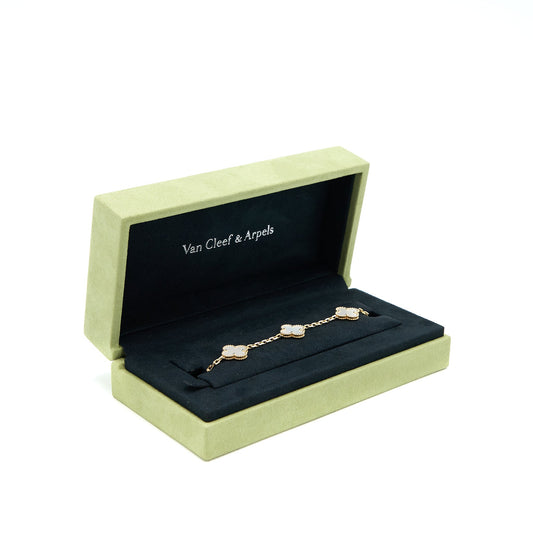 Van Cleef & Arpels Vintage Alhambra Bracelet 5 Motifs Mother Of Pearl Yellow Gold