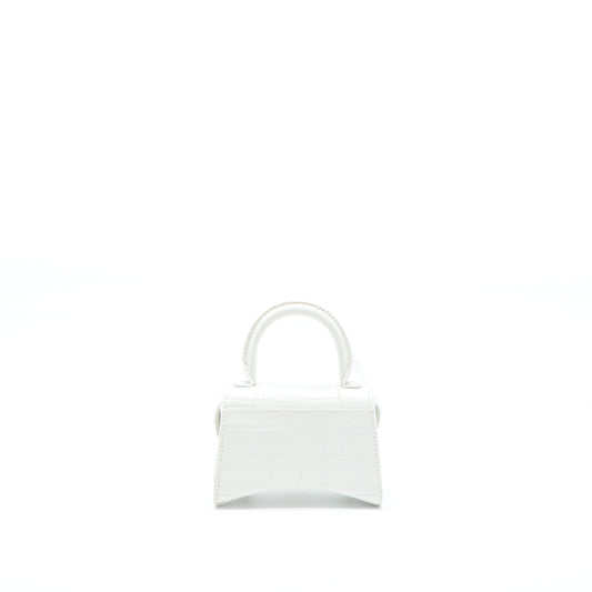Balenciaga Mini Hourglass Bag Croc Embossed Calfskin White SHW