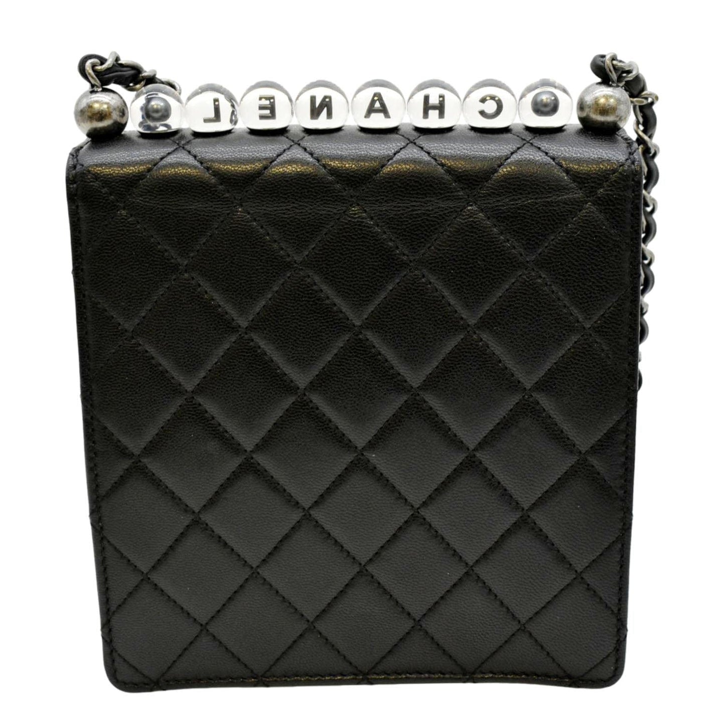 Luxury Chanel Chic Pearls Flap Quilted Calfskin Leather Shoulder Bag Black