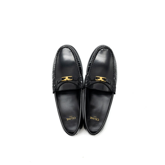 Celine Size 37 Luco Triomphe Loafer Calfskin Black GHW