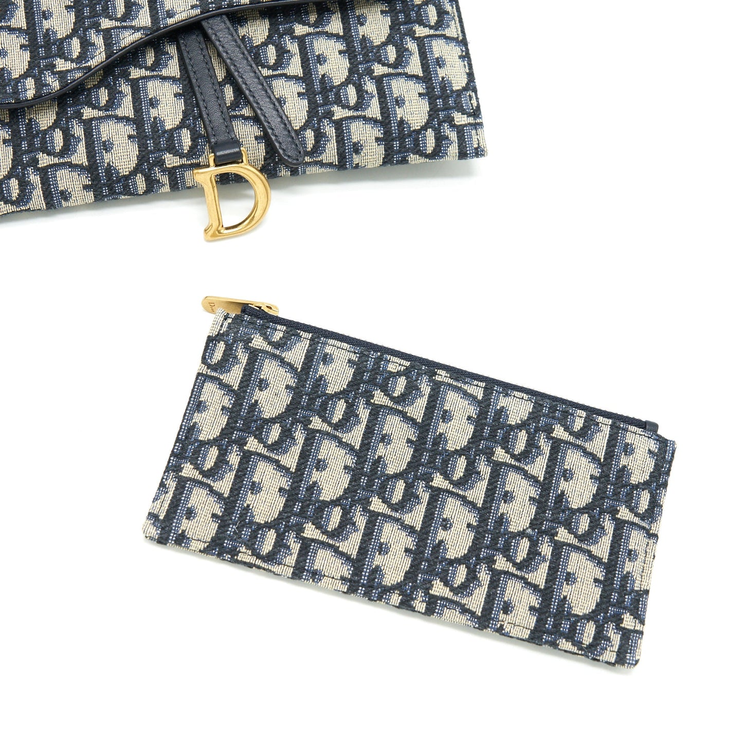 Luxury Dior Saddle Wallet On Chain Blue Oblique Jacquard