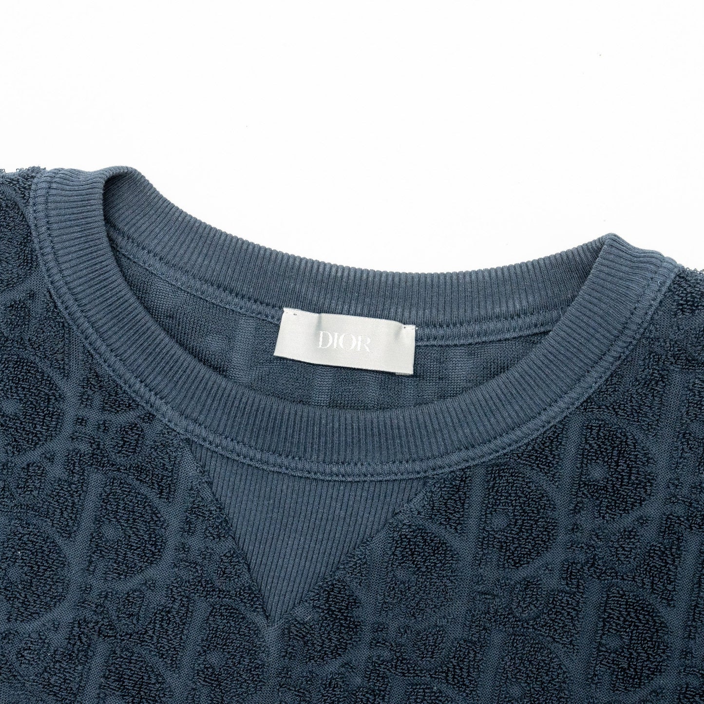 Luxury Dior Size XS Oblique Relaxed-Fit T-Shirt Cotton Jacquard Navy Blue Terry