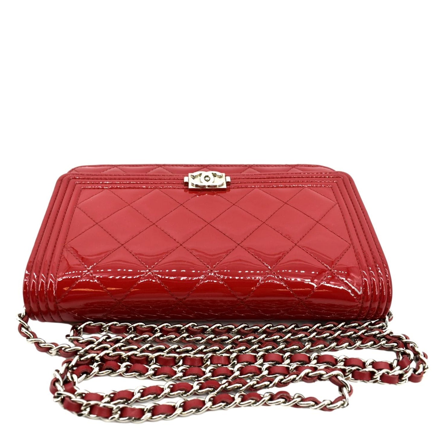 Luxury Chanel Boy Woc Wallet on Chain Quilted Patent Leather Shoulder Bag Red