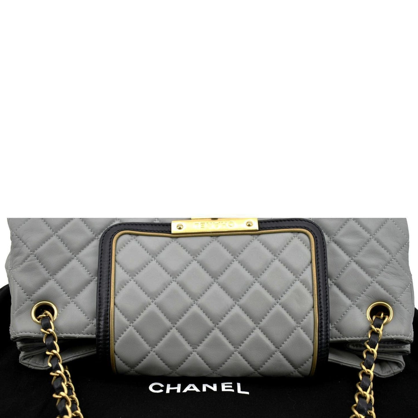 Luxury Chanel East West Accordion Flap Quilted Calfskin Leather Shoulder Bag Grey