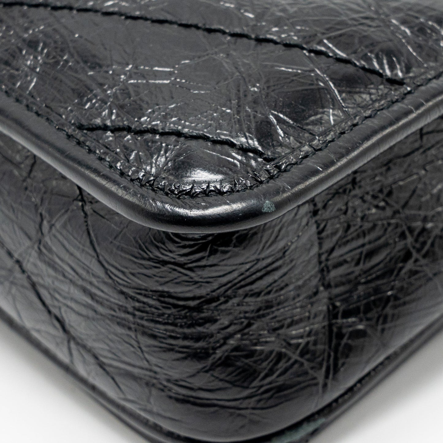 Saint Laurent / YSL Niki Chain Wallet Crinkled Calfskin Black SHW