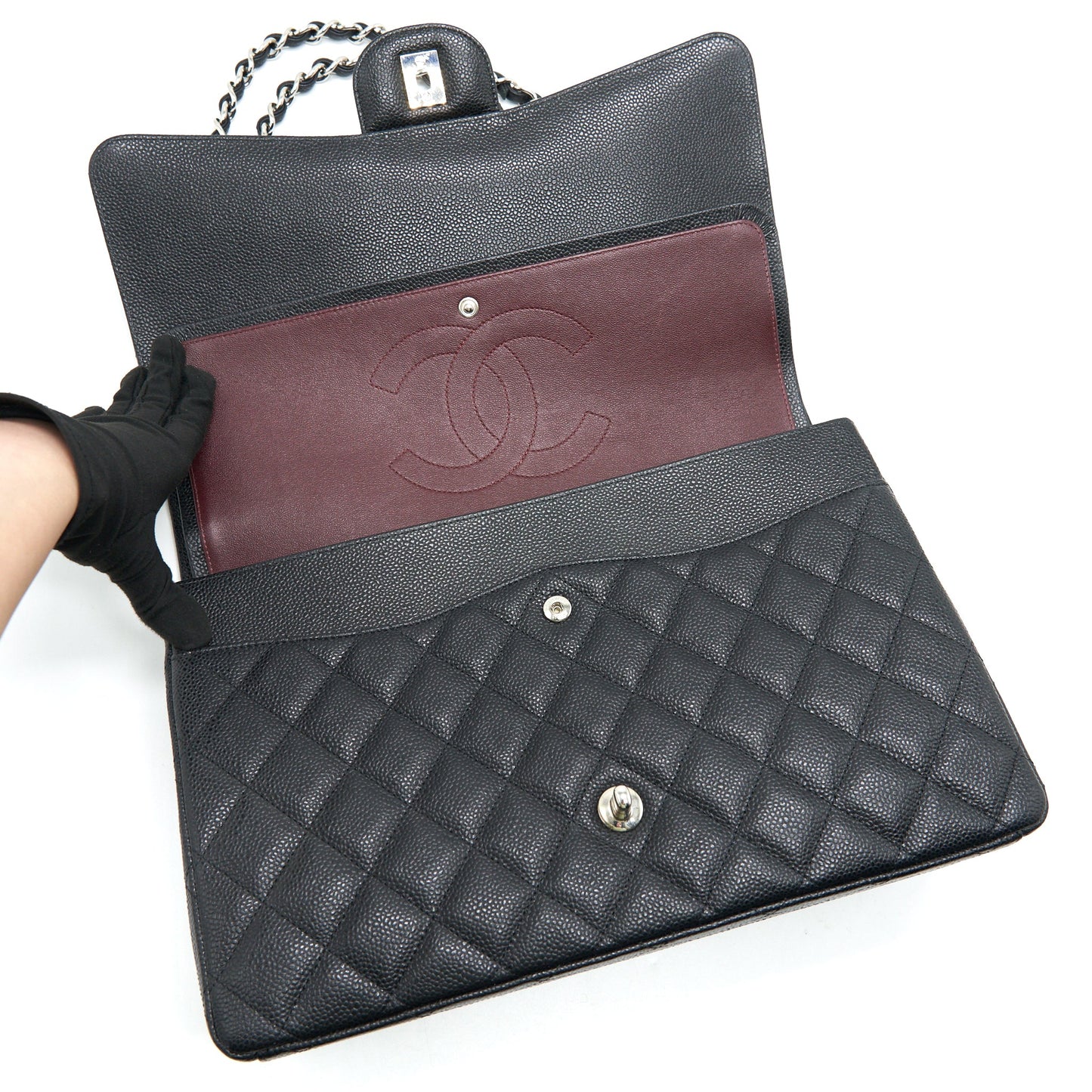 CHANEL CAVIER CLASSIC MAXI DOUBLE FLAP BAG BLACK SHW