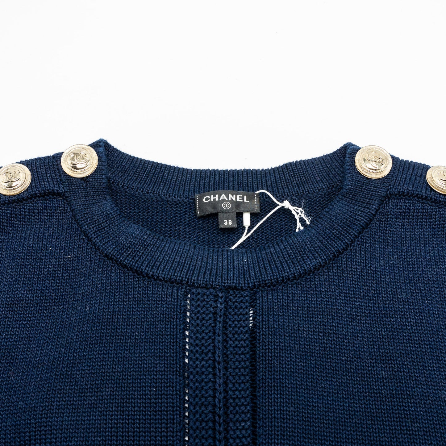 Chanel size 38 21C pullover knit sweater navy blue