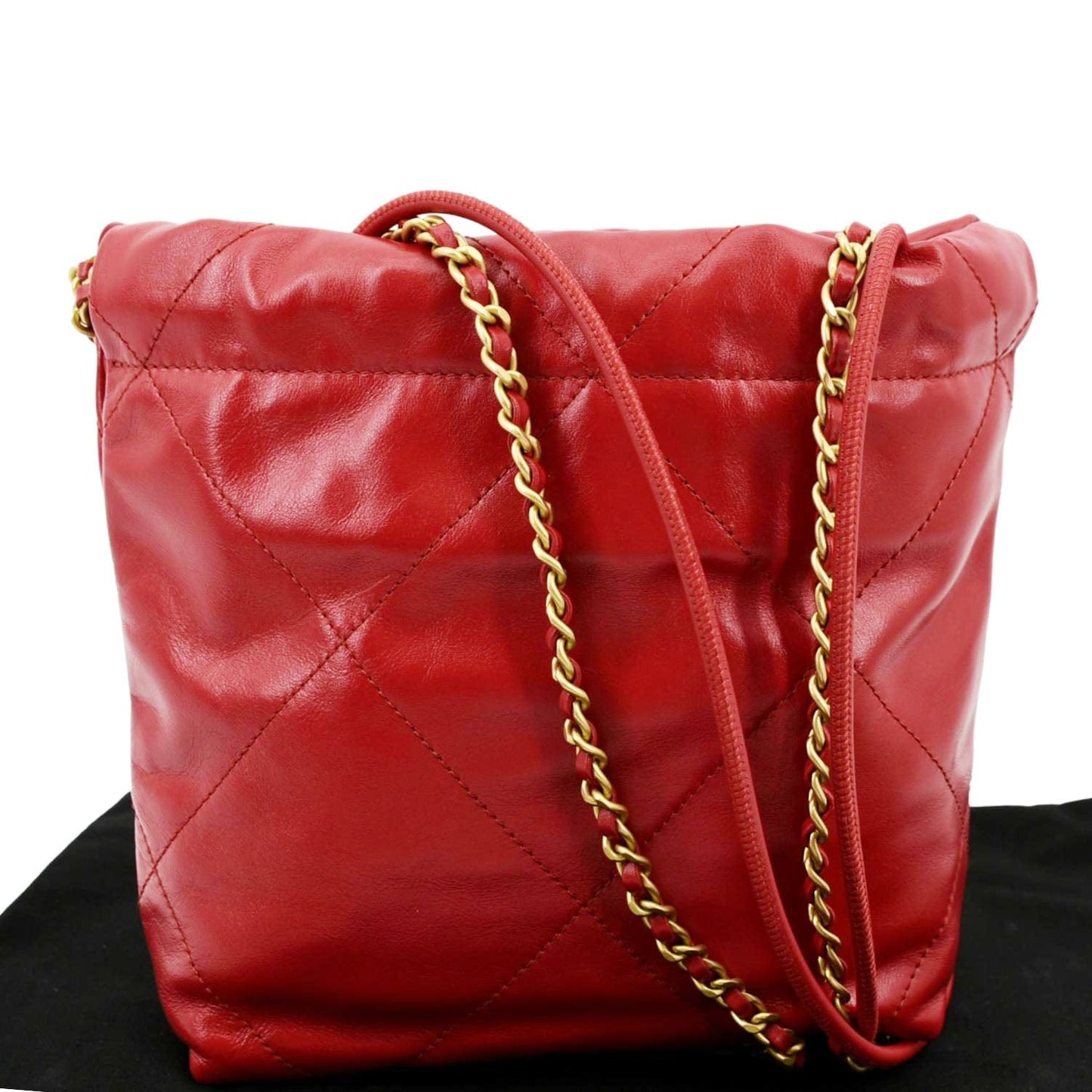 Luxury Chanel 22 Mini Chain Shiny Calfskin Leather Shoulder Bag Red