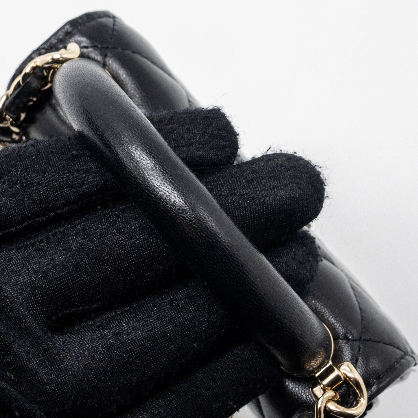 chanel top handle mini flap bag with chain lambskin black LGHW (microchip)