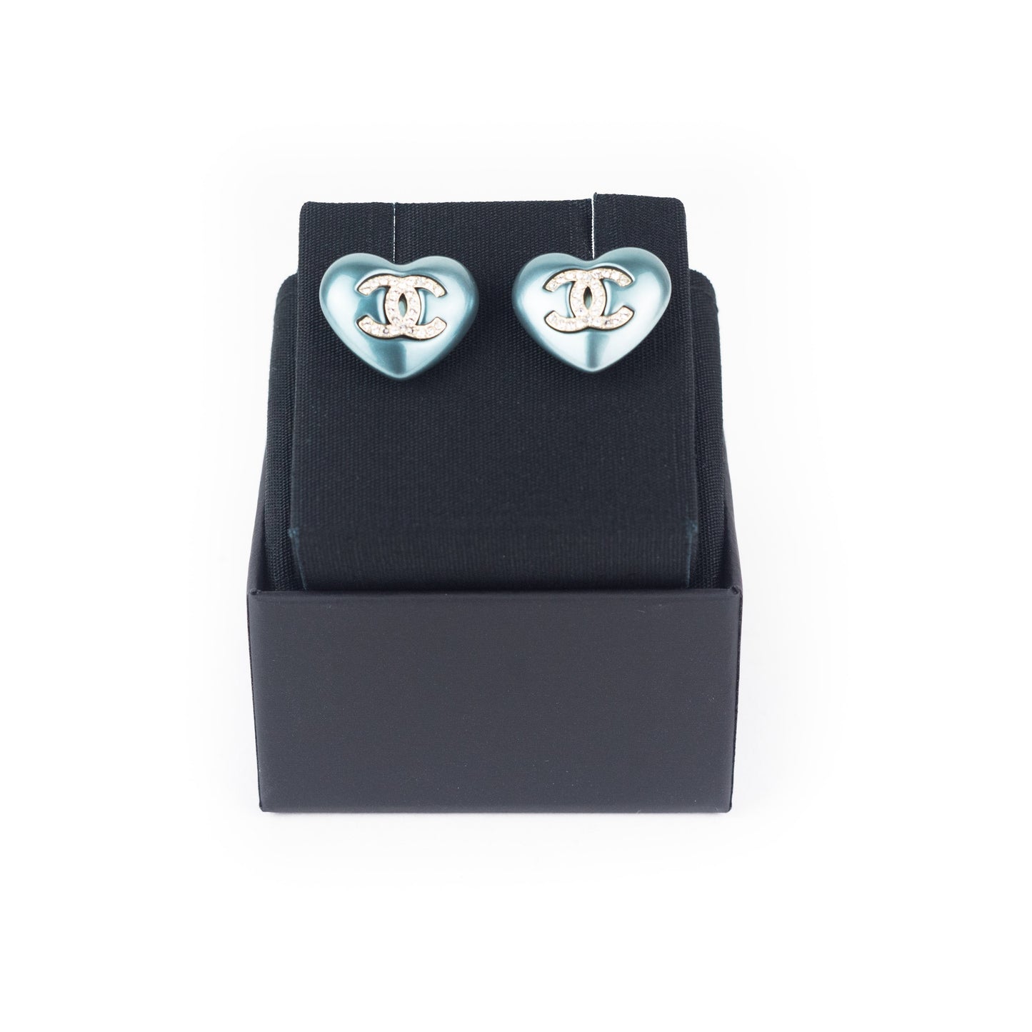 Chanel Resin Pearly Blue and Crystal Earrings