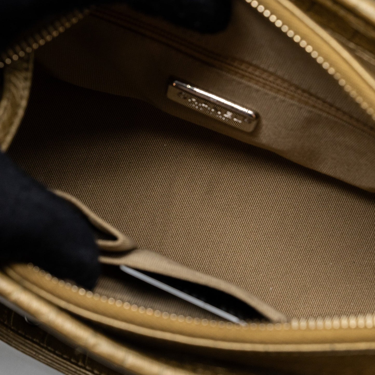 Chanel Small Gabrielle hobo bag with Top Handle Croc-embossed Calfskin Gold Multicolour Hardware