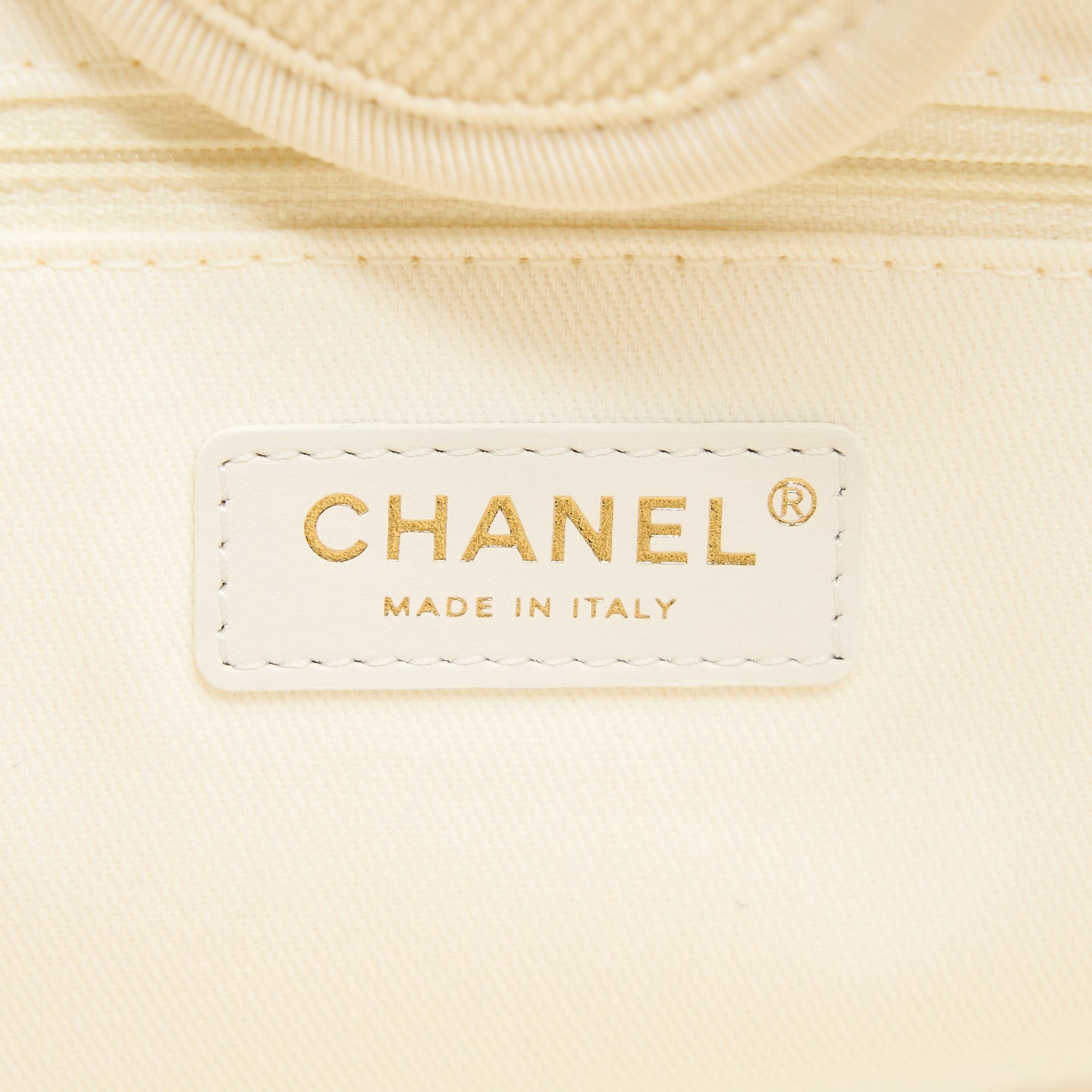 Chanel Deauville Tote Bag Fabric/Leather Creamy White/Beige GHW