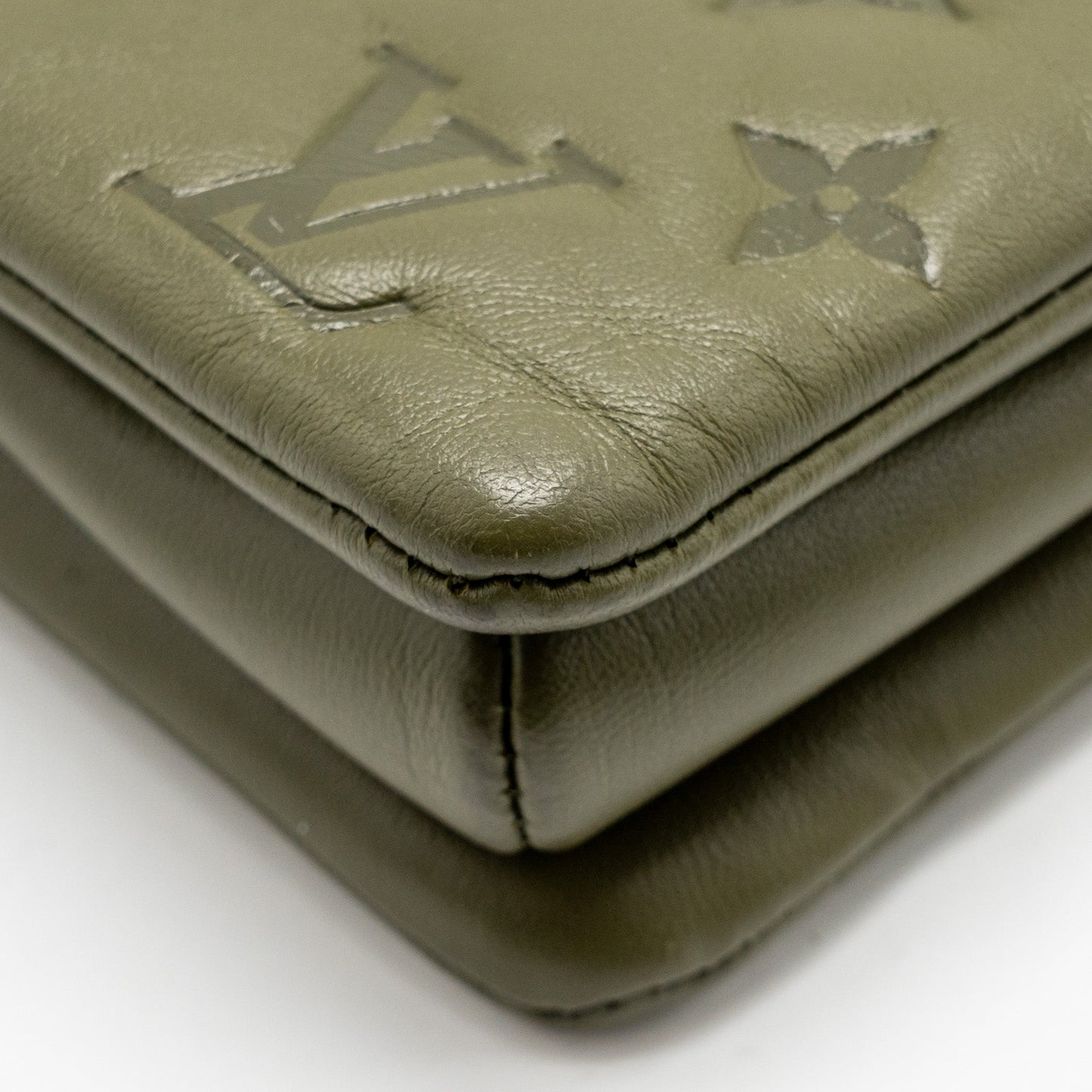 Louis Vuitton Coussin MM Monogram-embossed Puffy Lambskin Khaki GHW