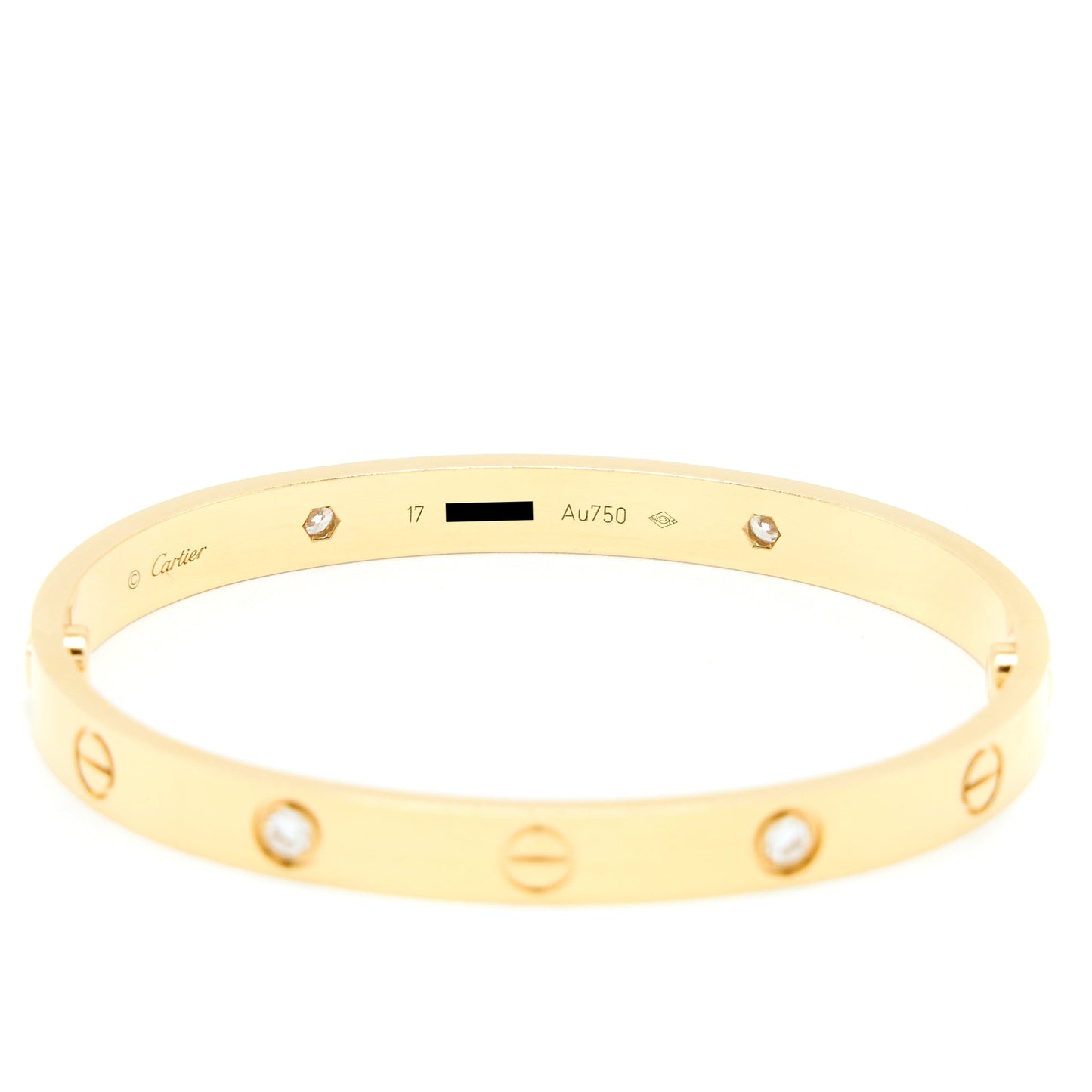 Cartier Size 17 Love Bracelet Yellow Gold Diamonds