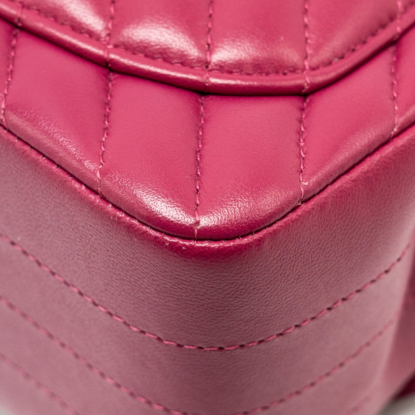 Chanel Mini Square Chevron Lambskin Raspberry Red LGHW