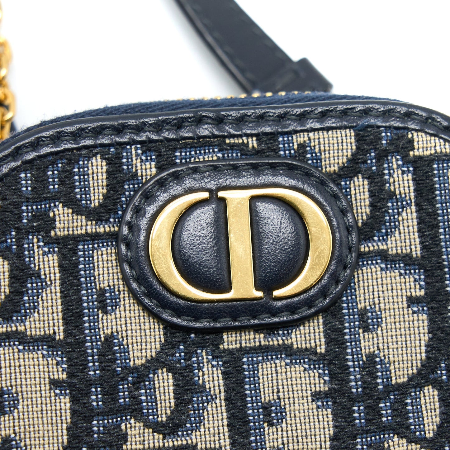 Luxury Dior Montaigne Phone Holder Oblique Jacquard Canvas Blue GHW