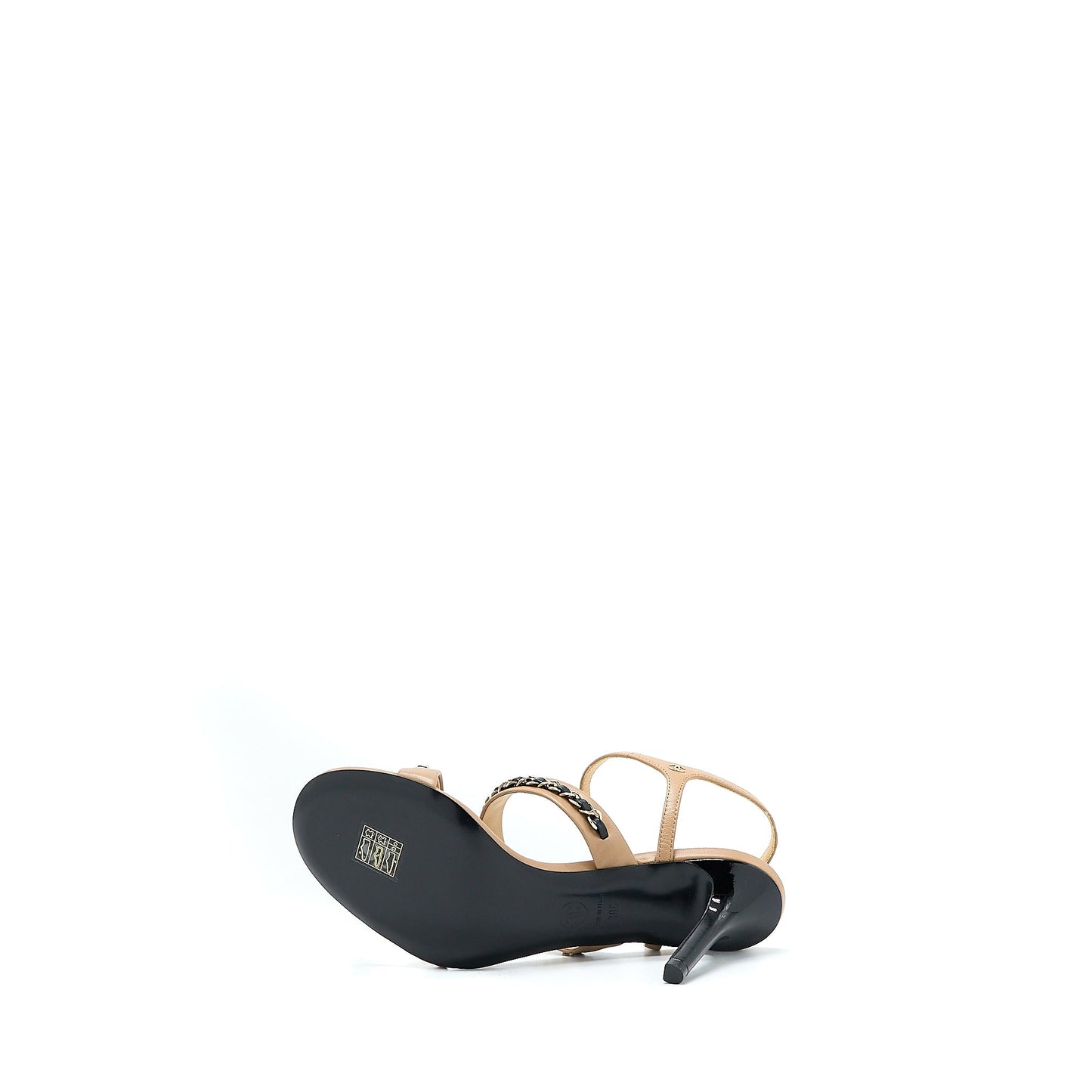 Chanel Size 38 Leather Chains Heel Sandals Lambskin Beige/Black LGHW