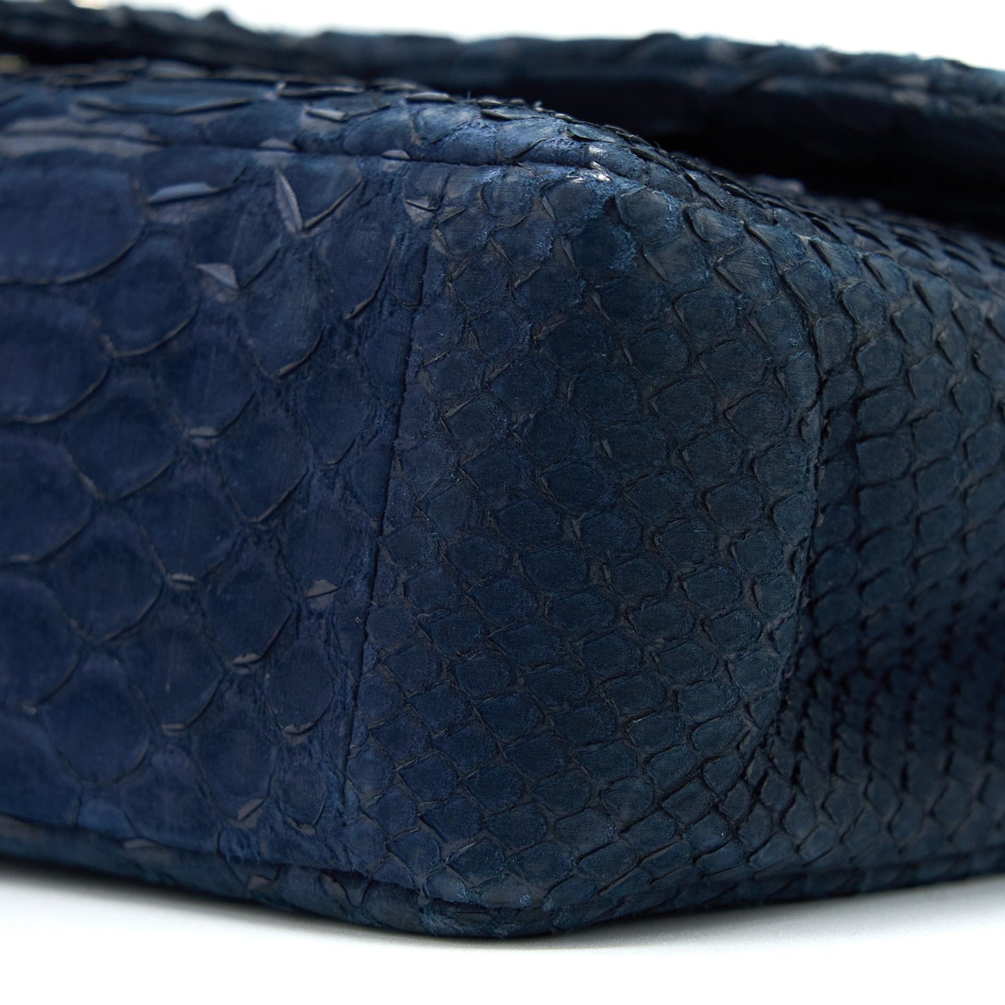 Chanel Medium Classic Double Flap Bag Python Dark Blue SHW