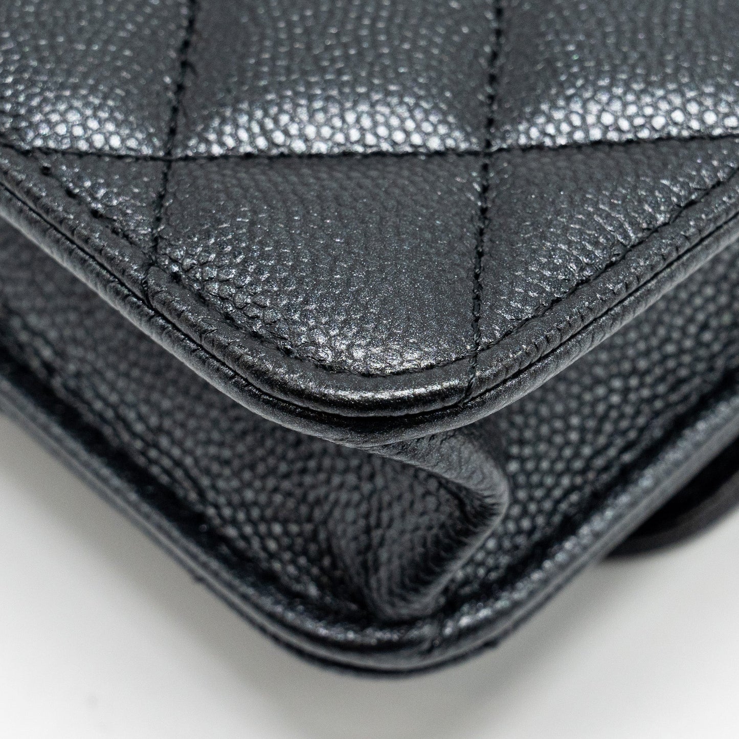 Chanel 23B mini flap wallet with adjustable chain caviar iridescent black GHW (Microchip)