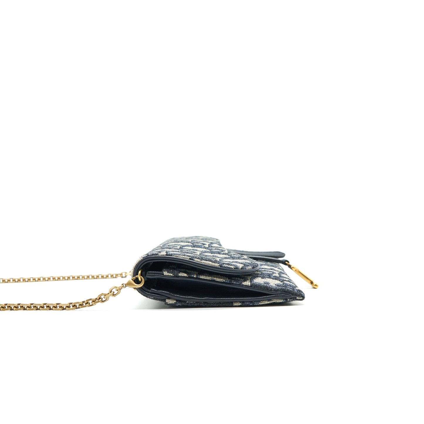 Luxury Dior Oblique Jacquard Saddle Wallet with Chain