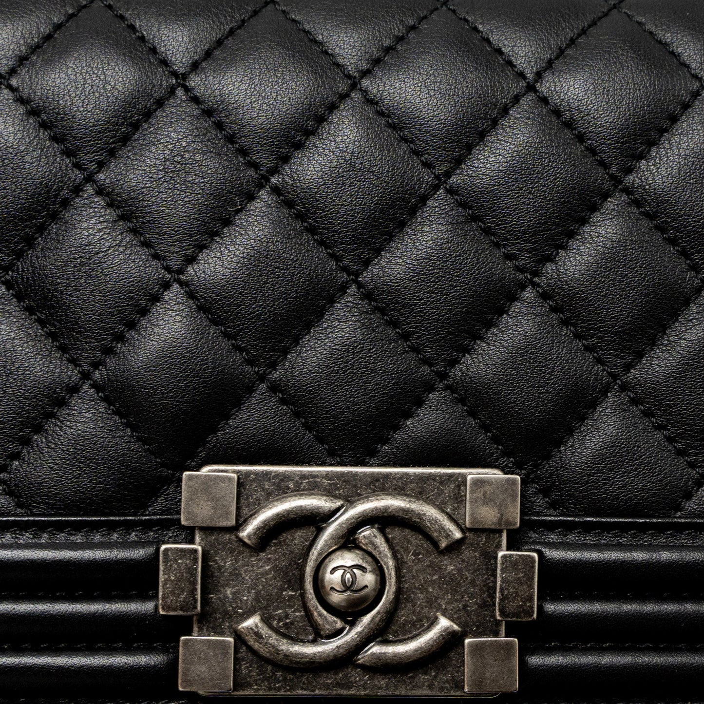 Chanel Small Boy Bag Calfskin Black Ruthenium Silver Hardware