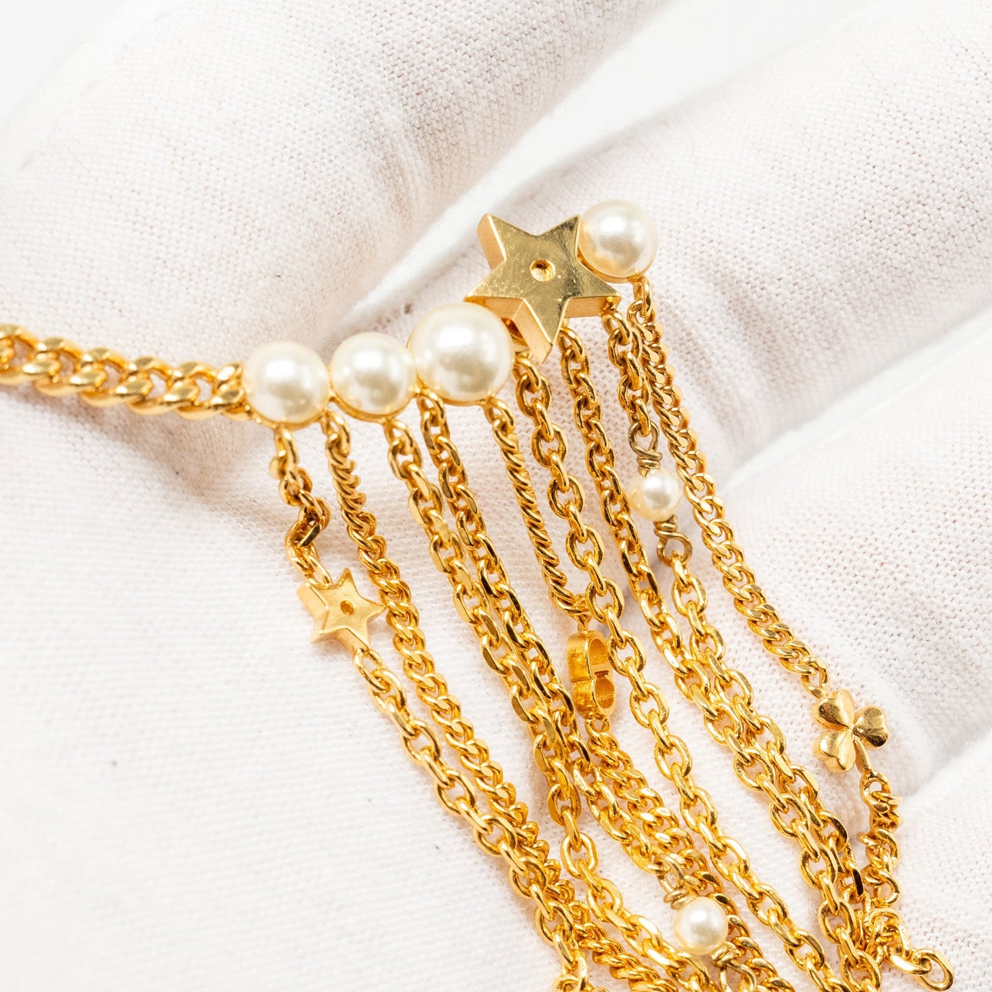 Luxury Dior Star and Pearl Drop Earring/Clip Gold Tone