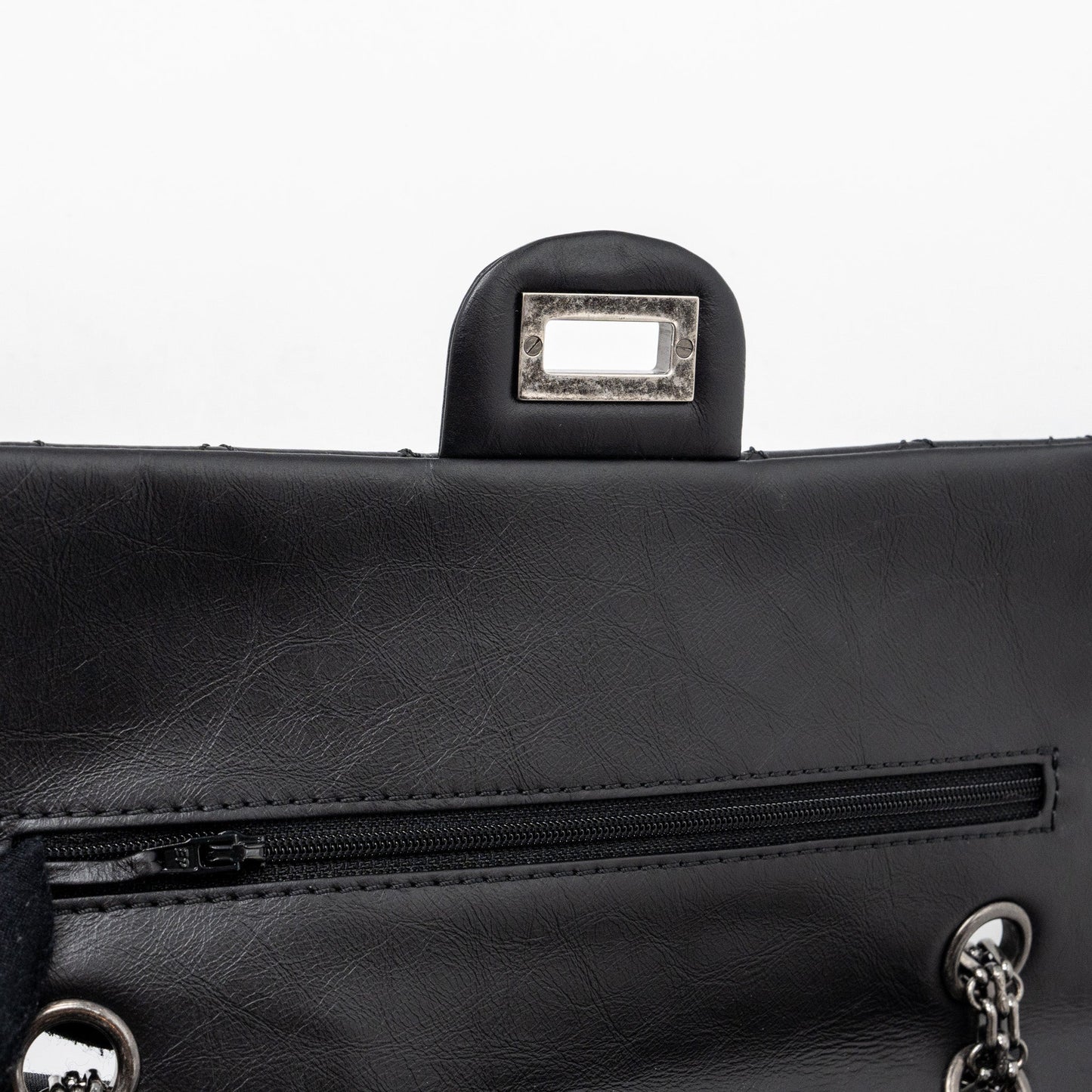 CHANEL 2.55 SMALL REISSUE FLAP BAG AGED CALFSKIN BLACK RUTHENIUM HARDWARE