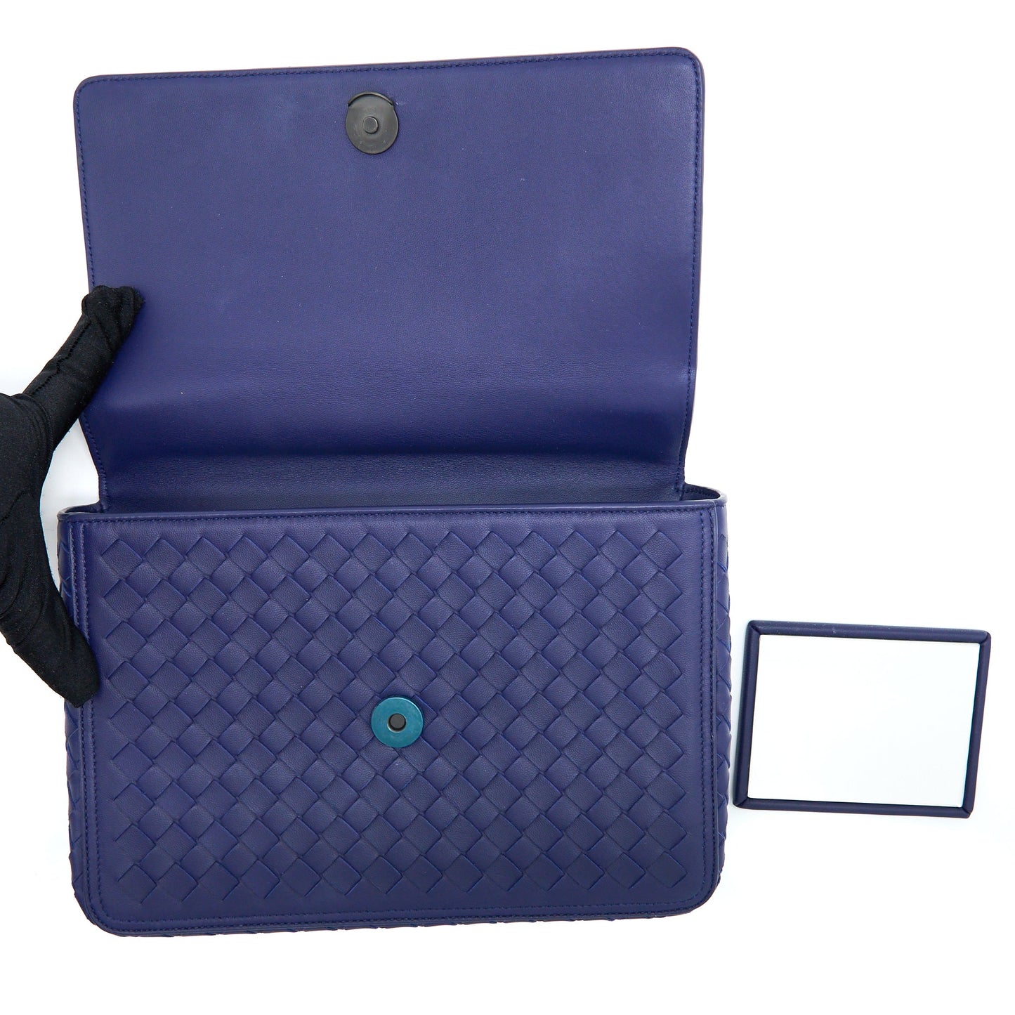 Bottega Veneta Top handle Crossbody Bag Navy Blue With Black Hardware