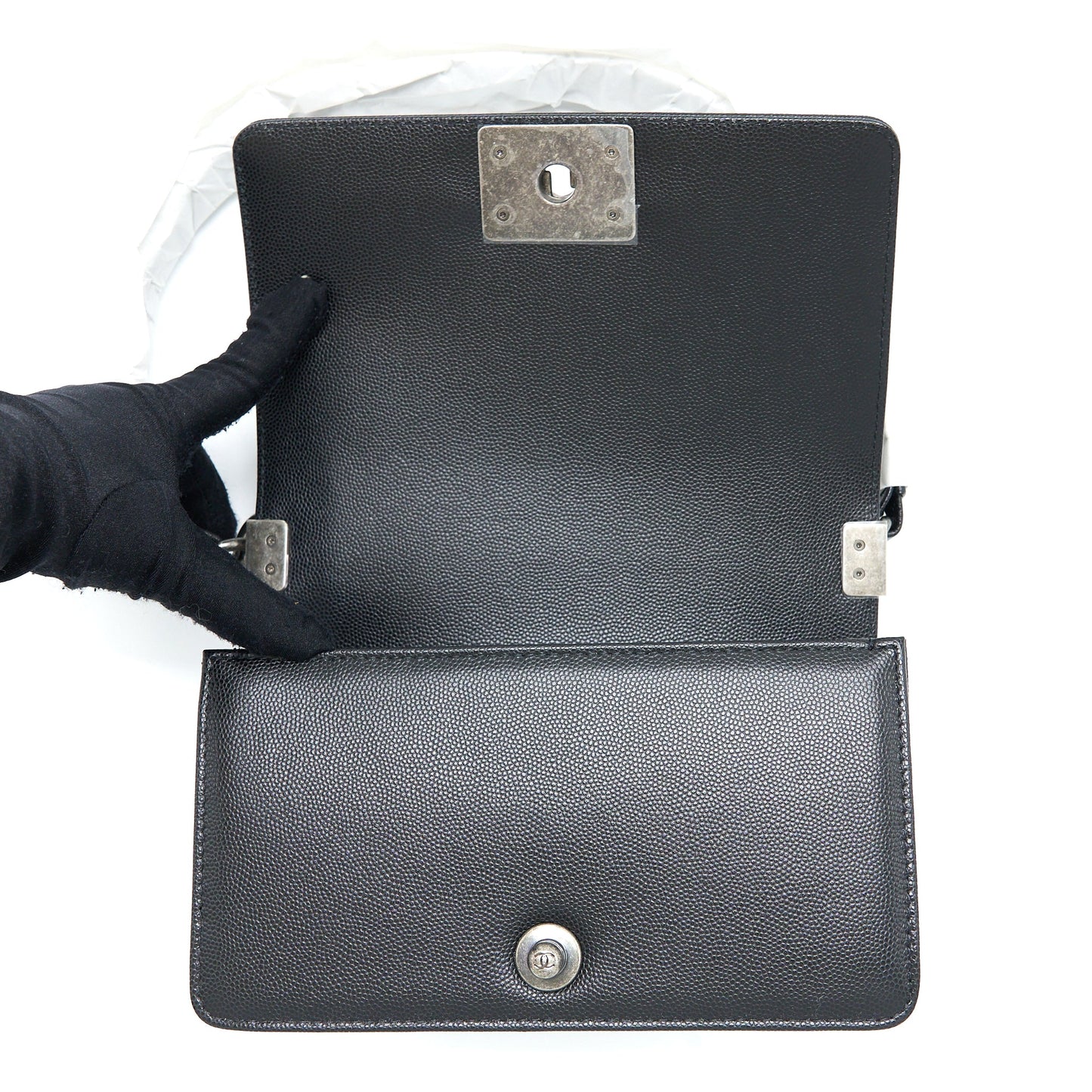 Chanel Small Boy Bag Caviar Black Ruthenium SHW (Microchip)