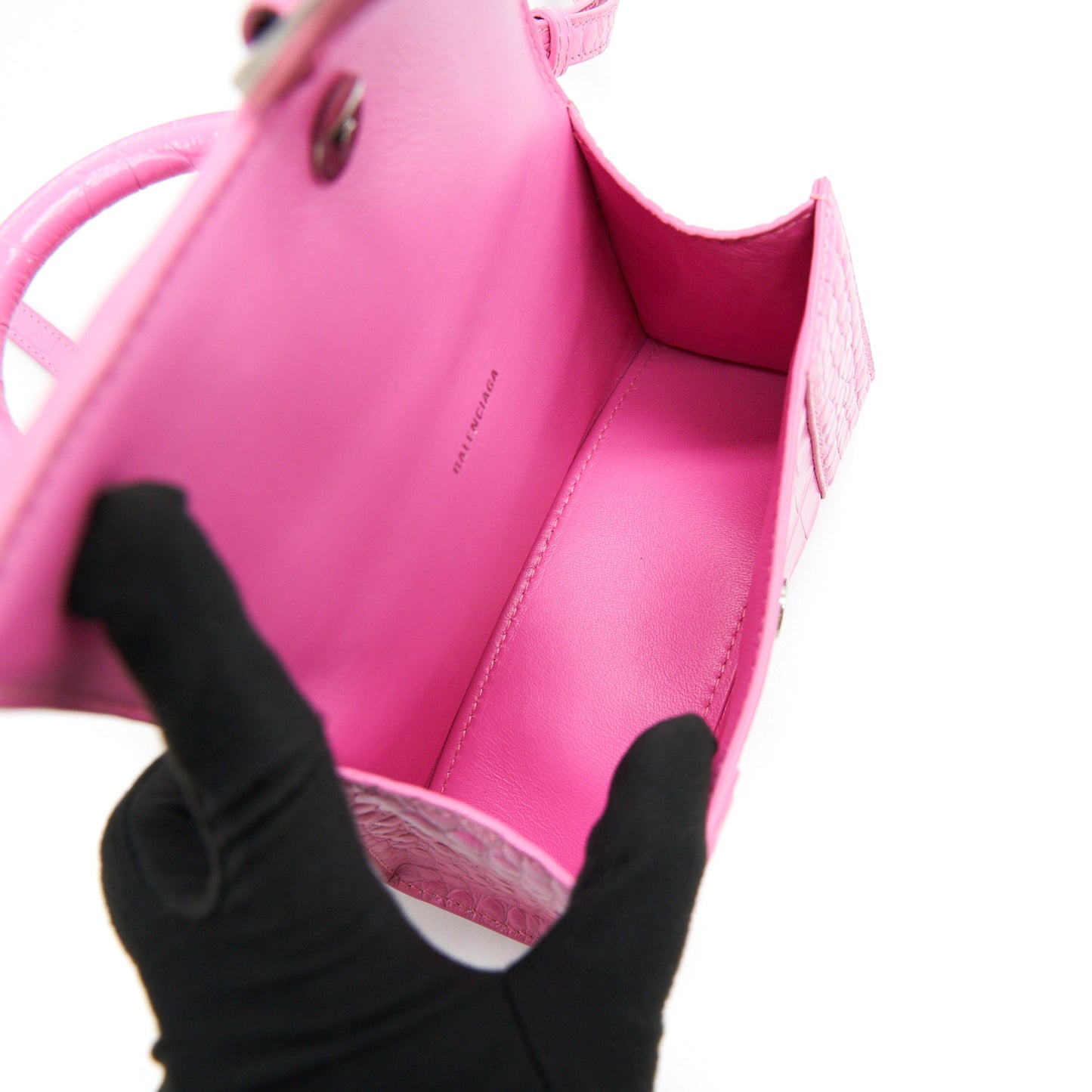 Balenciaga Hourglass XS croc-effect leather Tote Pink