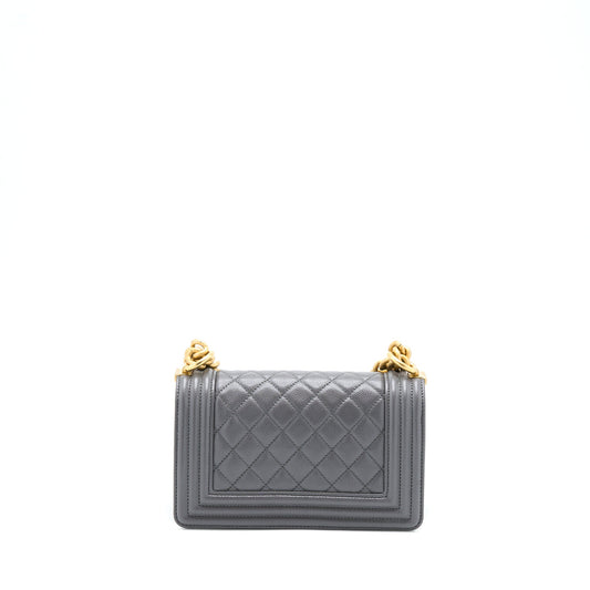 Chanel Small Boy Bag Caviar Grey GHW (Microchip)