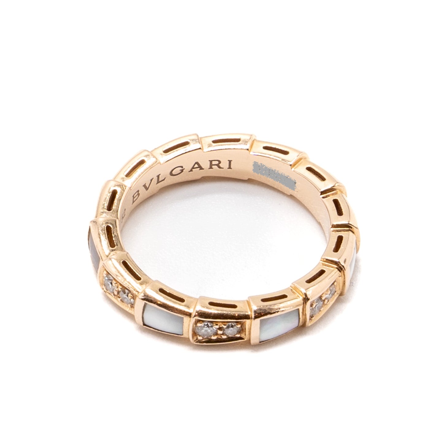 Bvlgari Size 52 Serpenti Viper Ring Mother Of Pearl/ Rose Gold Diamonds