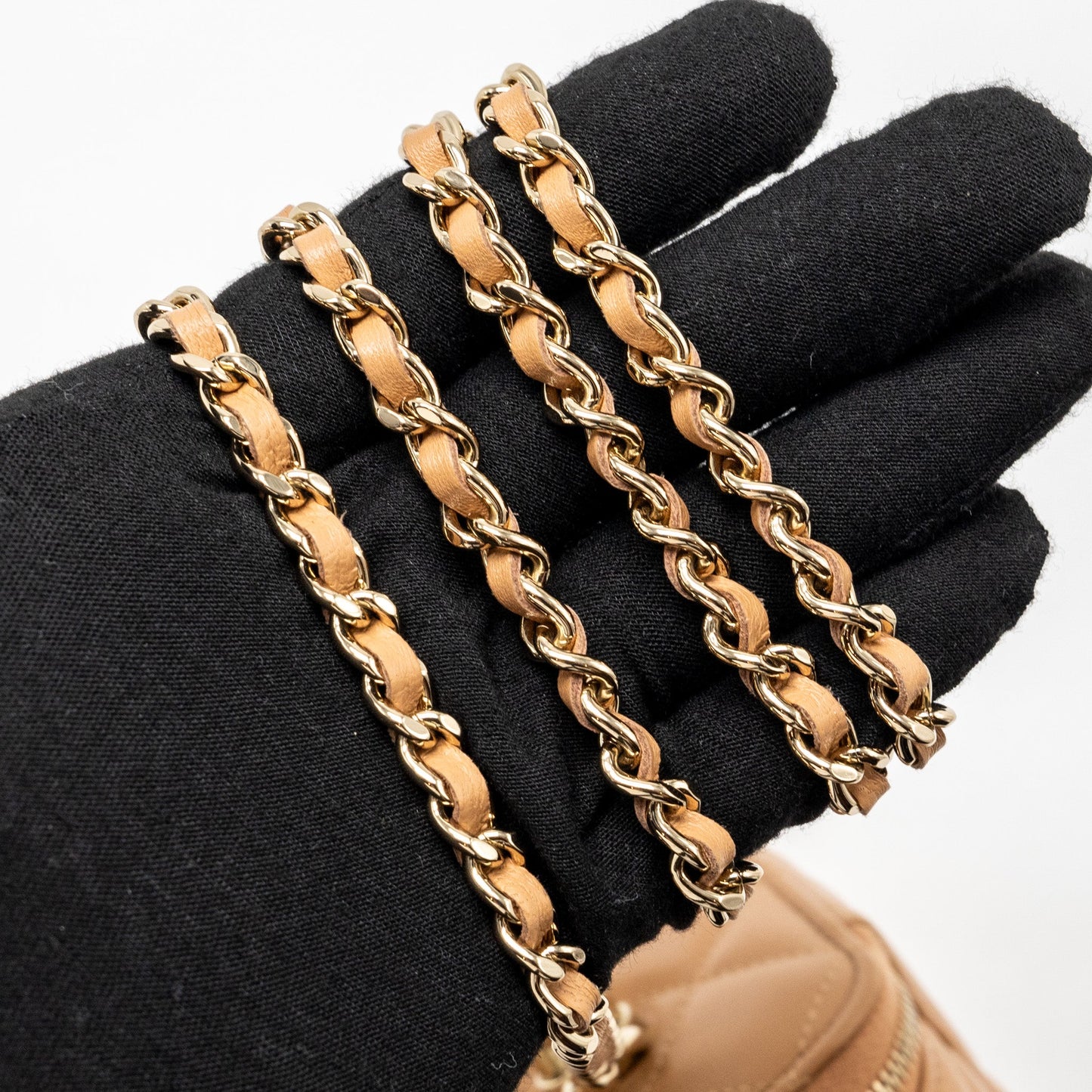 Chanel Top Handle Long Vanity Case With Chain Lambskin Caramel LGHW(Microchip)