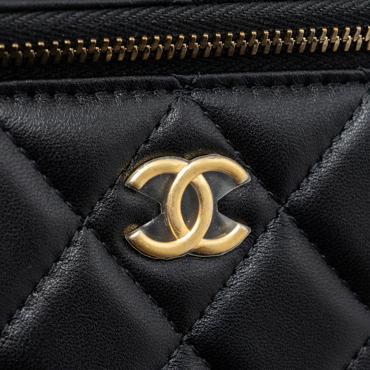 Chanel top handle long vanity with chain lambskin black GHW (microchip)
