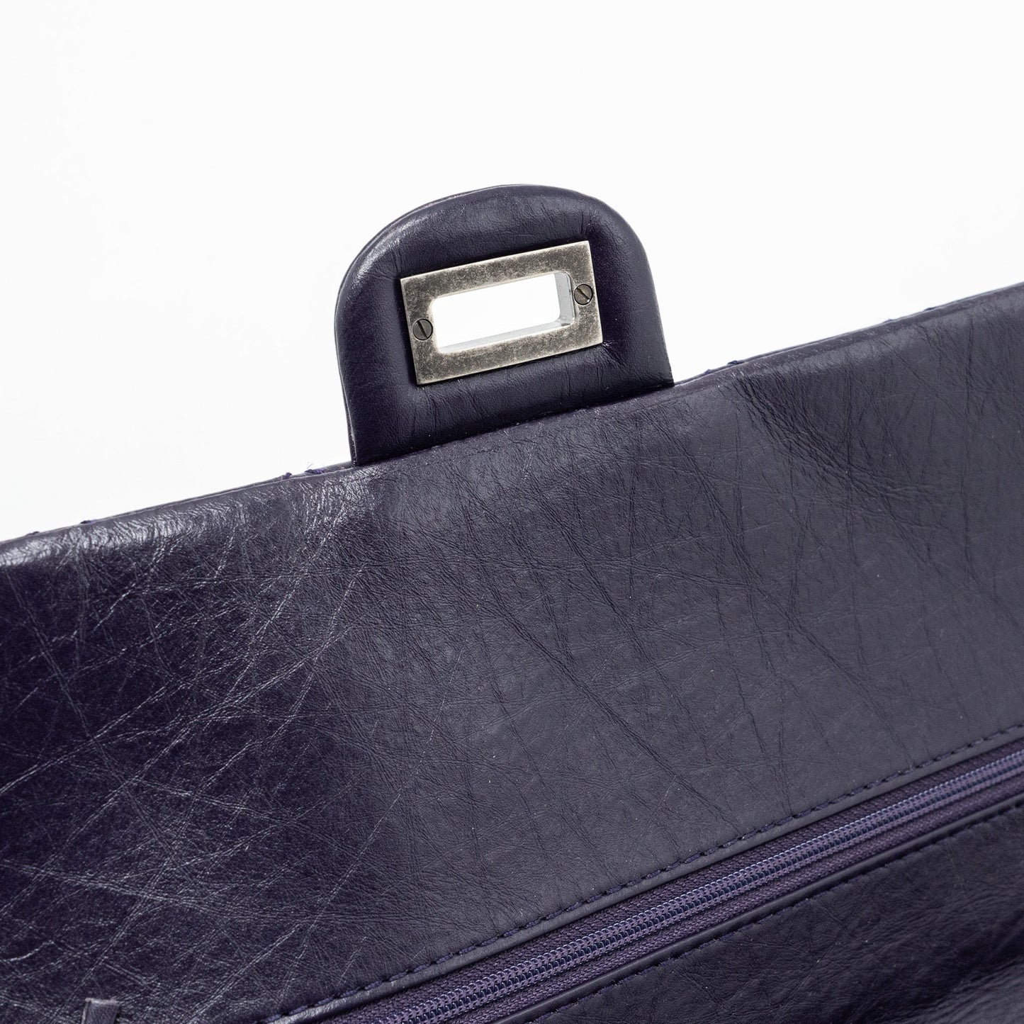 CHANEL Large 2.55 REISSUE FLAP BAG AGED CALFSKIN DARK PURPLE RUTHENIUM HARDWARE